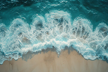 Poster - Elegant background featuring a calm ocean wave lapping onto a sandy shore,