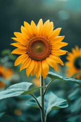 Aufkleber - Elegant summer background featuring a close-up of a single sunflower,