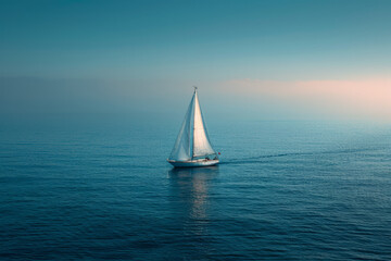 Aufkleber - Minimalist aesthetic background with a distant sailboat on a calm sea,