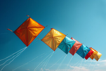 Aufkleber - Minimalist image of colorful kites flying in a clear sky,