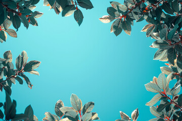 Poster - Minimalist summer background with a thin white frame around a clear blue sky,