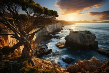 Wall Mural - Spectacular view of Botany Bay, Australia, with jumping whales., generative IA