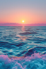 Poster - Elegant summer background featuring a pastel gradient sunset with a delicate gold frame,