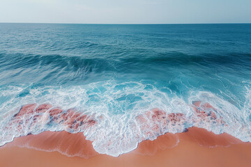Aufkleber - Minimalist aesthetic background with gentle waves on a sandy shore, framed in white,