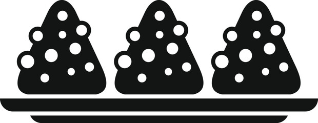 Sticker - Black and white icon of three brigadeiros standing on a plate