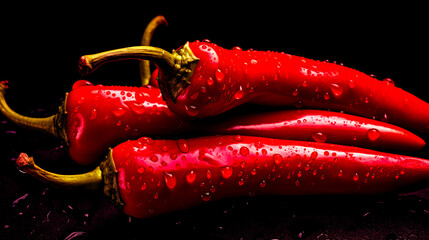 Wall Mural - red hot chili peppers on dark background 