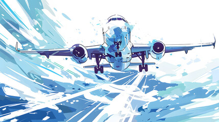 Wall Mural - airplane illustration, view of a flying aircraft, blue aircraft