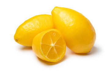 Wall Mural - Whole and halved lemon snack isolated on white background close up