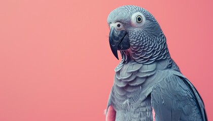 Wall Mural - A cute African Grey sitting on a solid pastel background with space above for text
