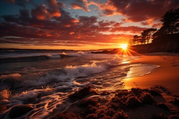 Wall Mural - Golden dunes in the sunset in Noosa, Australia., generative IA