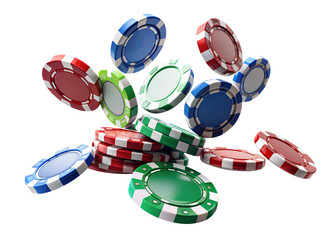 Some casino chips floating on the transparent background