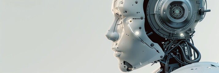 Leinwandbilder - 3D rendered image of an AI robot head with a visible digital graphic brain engine, isolated on a white background. Generative AI
