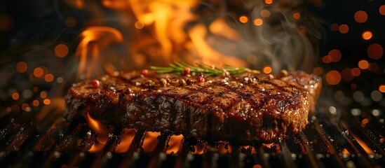 Wall Mural - Grilled Steak on a Hot BBQ