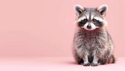 Wall Mural - A cute Raccoon sitting on a solid pastel background with space above for text