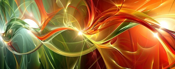 Poster - A colorful, abstract painting with a green and orange swirl