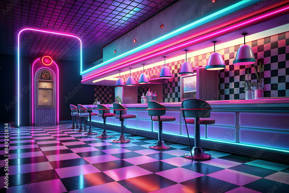 retro background featuring 1950s diner elements like checkered floors