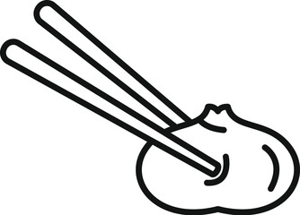 Wall Mural - Line art icon of chopsticks holding a steamed soup dumpling bun