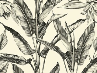 Sticker - Exquisite vintage-style illustration featuring tropical leaves, an abstract wallpaper, and background that captures a best-seller artistic appeal