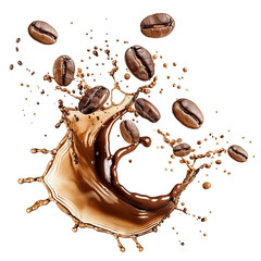 Wall Mural - Roasted coffee beans splashing in delicious coffee, cut out