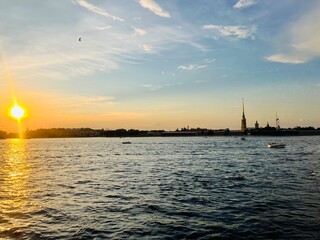 Wall Mural - City river at the sunset time 