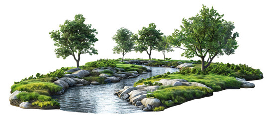 Wall Mural - Winding river flowing through green picturesque landscape, cut out