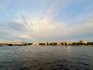 Wall Mural - City river at the sunset time 