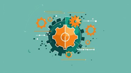 Wall Mural - Capture the essence of innovation and progress with a captivating stock photo featuring gear wheels in vector flat illustration style, paired with a creative mind pictogram.