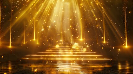Wall Mural - an elegant view of award stage with yellow light rays and sparks,a beautiful background