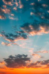 Poster - Sunset Sunrise Sky Background. Natural Bright Dramatic Sky In Sunset Dawn Sunrise. Yellow And Pink Colors