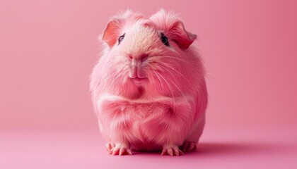 Wall Mural - cute guinea pig sitting on a solid pastel background with space above for text