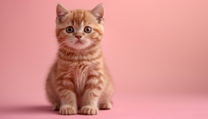 Wall Mural - A cute Scottish Fold sitting on a solid pastel background with space above for text