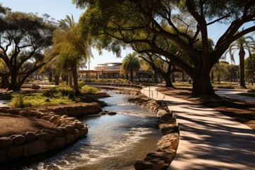 Wall Mural - Tranquility in Al Bidda Park, Doha lush nature and serene lakes., generative IA