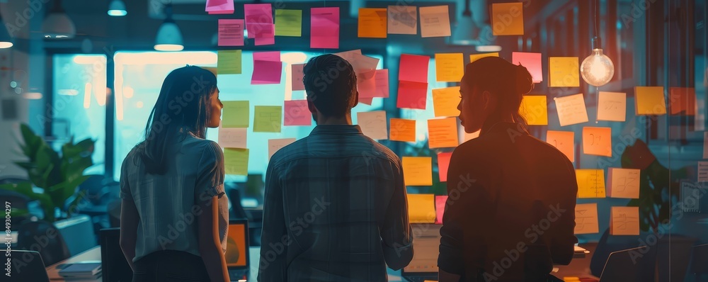 Creative brainstorming session in a modern office, colorful sticky ...
