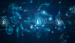 © sornram - Abstract blue digital background with glowing padlock icons symbolizing cybersecurity and data protection.