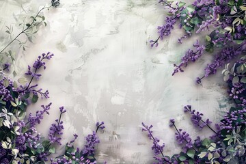 Wall Mural - vintage delicate purple lavender floral ornament on textured wall copy space background