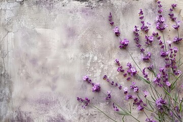 Wall Mural - vintage delicate purple lavender floral ornament on textured wall copy space background