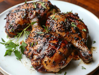 Wall Mural - Chicken Chop with Black Pepper Sauce. Delicious grilled or pan-fried marinated chicken covered in a rich and bold black pepper sauce.