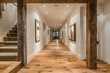 © Bijac - warm rustic corridor design with natural wood floors and white walls home interior photography