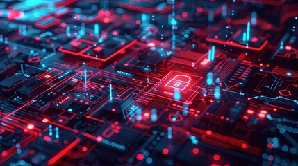 Leinwandbilder - An abstract depiction of a futuristic cybersecurity network with digital locks and shields, all protected by AI algorithms. Generative AI