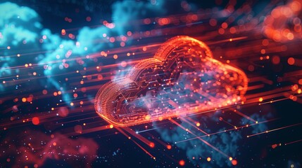 Fototapete - An abstract visualization of cloud computing showcasing digital elements representing data processing and AI operations in the cloud. Generative AI