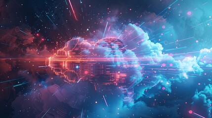 Fototapete - Abstract visualization depicting data processing and AI operations within a cloud computing environment. Generative AI