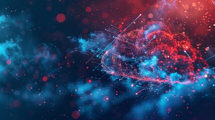 Fototapete - An abstract visualization of cloud computing, depicting data processing and AI operations within a digital cloud. Generative AI