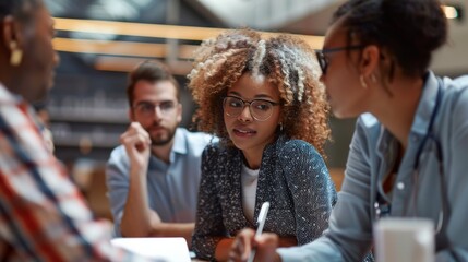 A diverse group of healthcare professionals collaborates in a dynamic brainstorming session, generating innovative ideas to enhance patient care and outcomes.