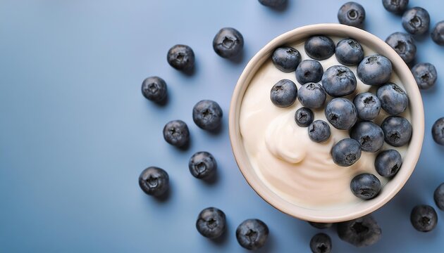 bowl of yogurt topped with blueberries 