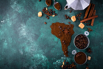 Wall Mural - Grounded coffee and beans from South America
