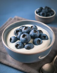 Wall Mural - a bowl of yogurt topped with blueberries with empty space for text