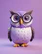 © Pecherskaya Yuliya - A 3D cartoon owl with big round eyes and glasses on a lavender background.