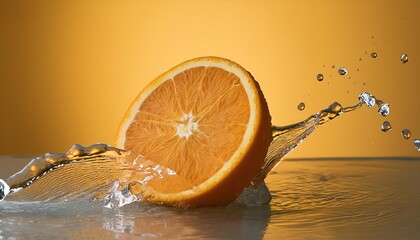 Wall Mural -  a fresh orange with a splash of orange water