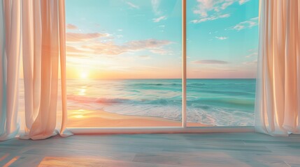 Wall Mural - View on the beach at sunset with white sand Generative Ai