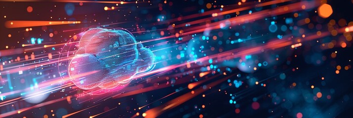 Leinwandbilder - A digital representation of cloud computing featuring data processing and AI operations in the cloud. Generative AI